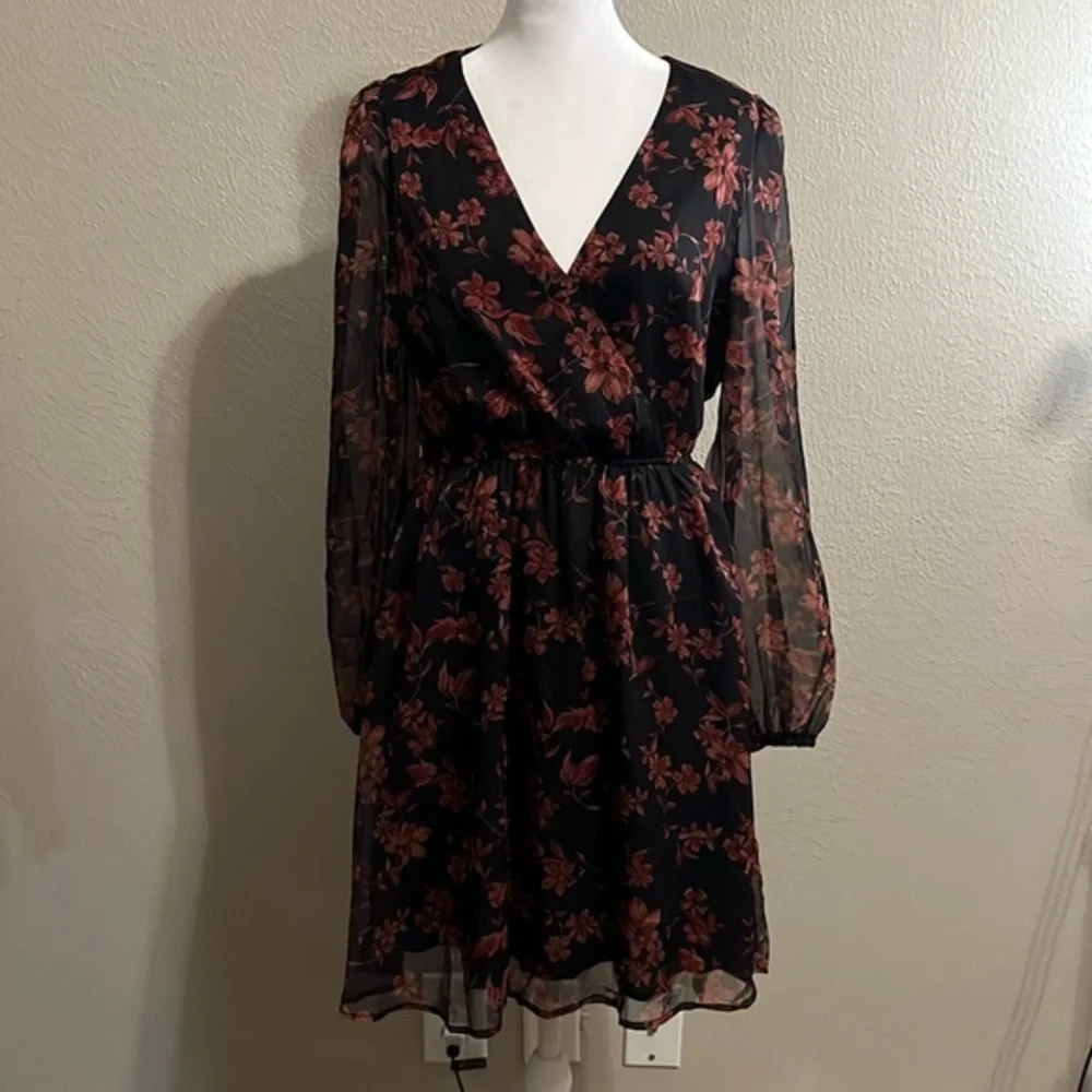 Cupshe Floral Print Long Peasant Sleeve Dress SZ M